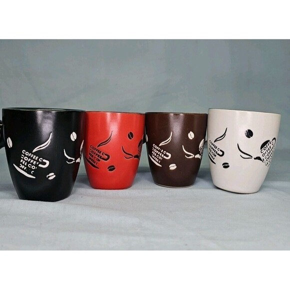 Espresso Coffee Cup Set of 4 Red Brown White Black NEW - Picture 13 of 16